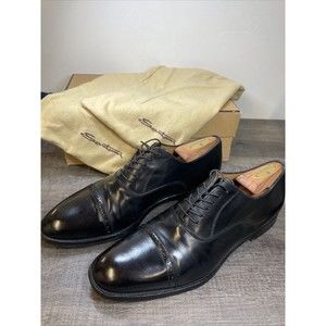 Santoni Black Cap Toe Oxford Mens Dress Shoes 9.5 D Made In Italy $365
